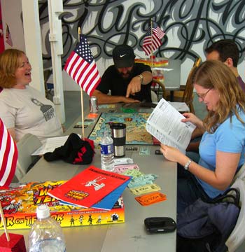 Our first game kicks off with extreme finger pointing and laughter.