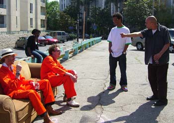 Andy T and Tom chilling on the smoking couch with some recent WoT converts.