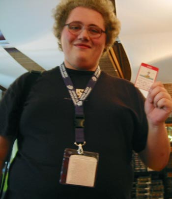 We have a winner! First WMD found behind the notice board. And doesn't he look happy. This is Paul, by the way. He had his game signed and dedicated to his best mate. Awww.