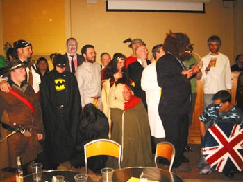 The fancy dress competition. Note Tom, pint in hand, stuck on the end as 'john'.