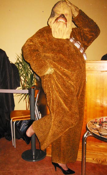 Chewbacca in heels. We got this shot by yelling out, paparazzi style 'Oi, Chewy! Show us some leg!'. It worked.
