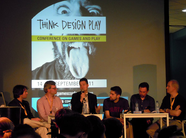 The board game panel. l-r: Me, James Wallis, Reiner Knizia, Douglas Wilson, Chris Bateman, Arman Servaes