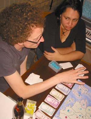 Looking suitably unimpressed with Andy's explaination of global domination.