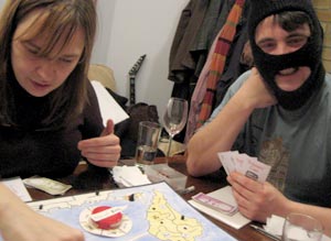 Adam gets a go in the balaclava and loves every minute of it!