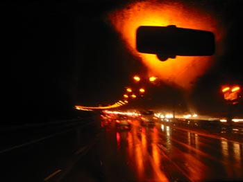 Andy T took this shot driving home in torrential rain. It looks like the end of the world. And kind of pretty too.