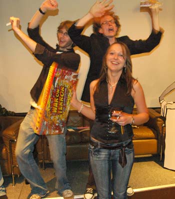 Yeah! Justine wins a game and a victory jig is all that's needed